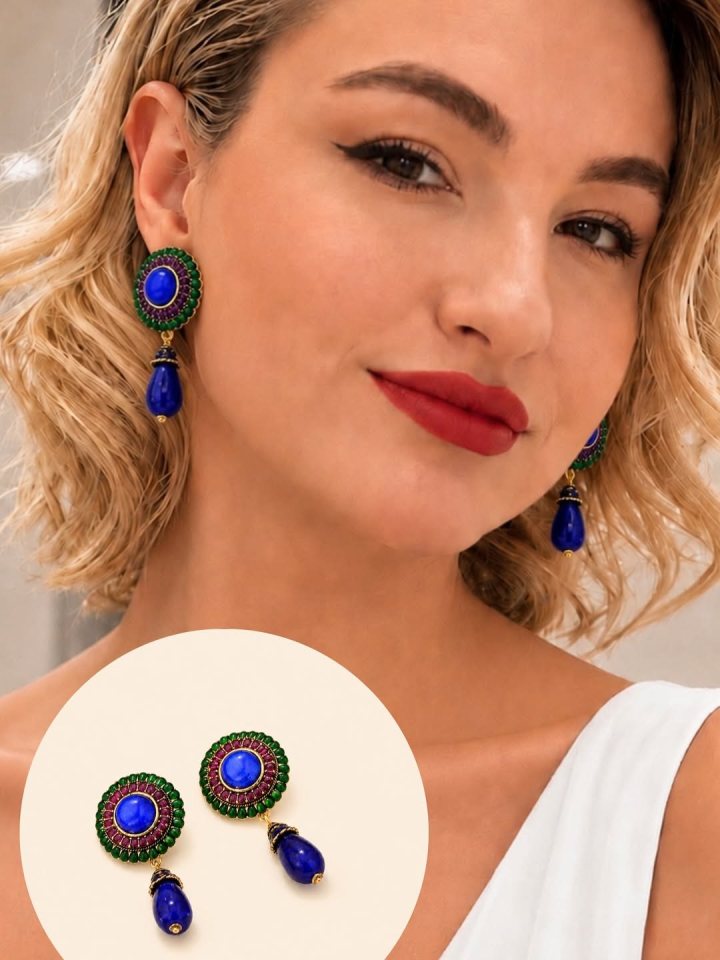 Lacivert Taşlı Damla Küpe