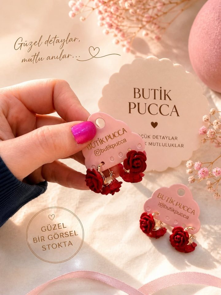 Kırmızı Gül Küpe